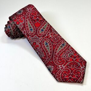 Jos A. Bank Men's Tie Red Paisley Silk Jacquard Reserve Collection 3.5"W Necktie